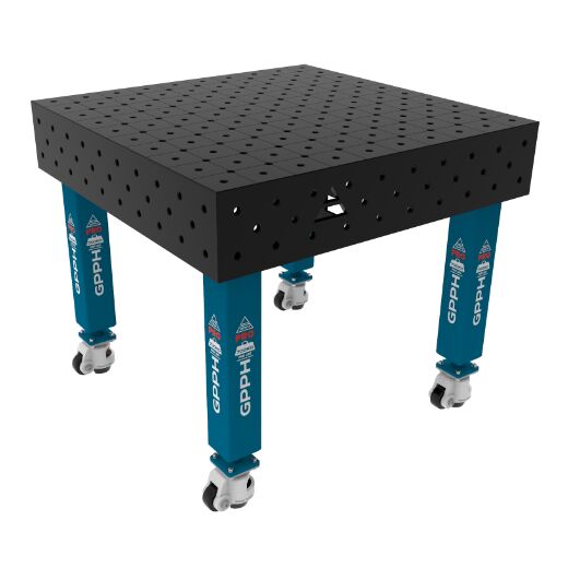 Edelstahl Schweißtisch PLUS auf Rädern 1000x1000 mm 16-diag