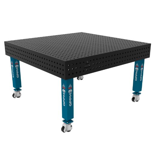 Edelstahl Schweißtisch PRO auf Rädern 1500x1480 mm 16-50x50