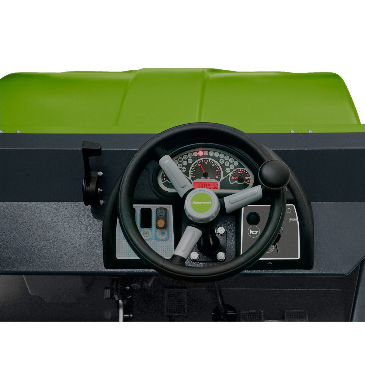 Nahaufnahme des Lenkrads mit Instrumententafel und Kontrollanzeigen.