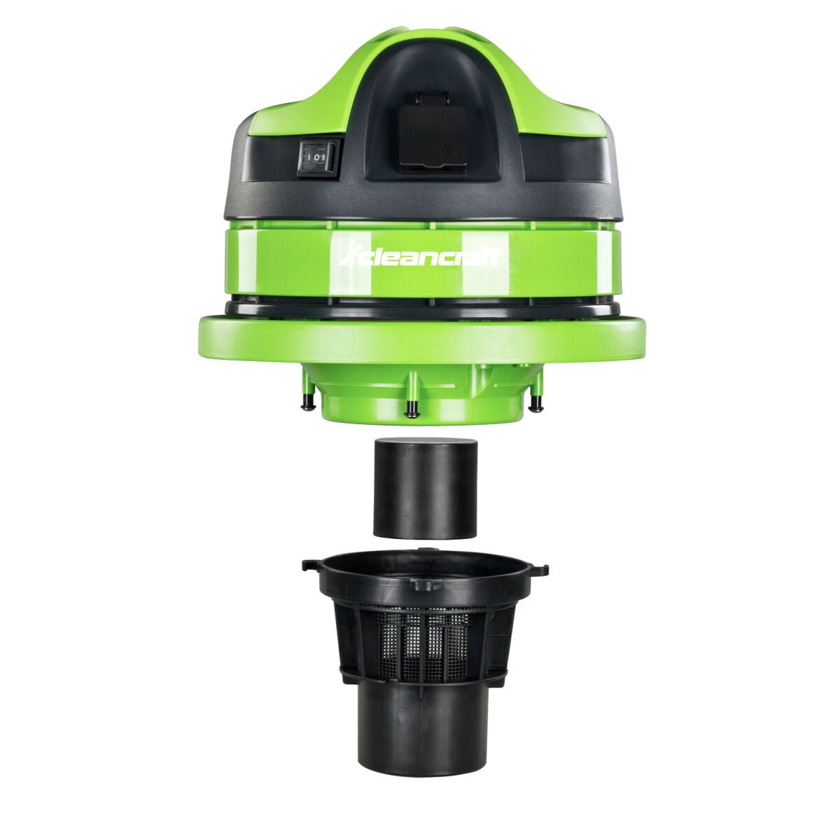 Geöffneter Nass- und Trockensauger mit abgenommenem Motorkopf und Filtereinsatz darunter.