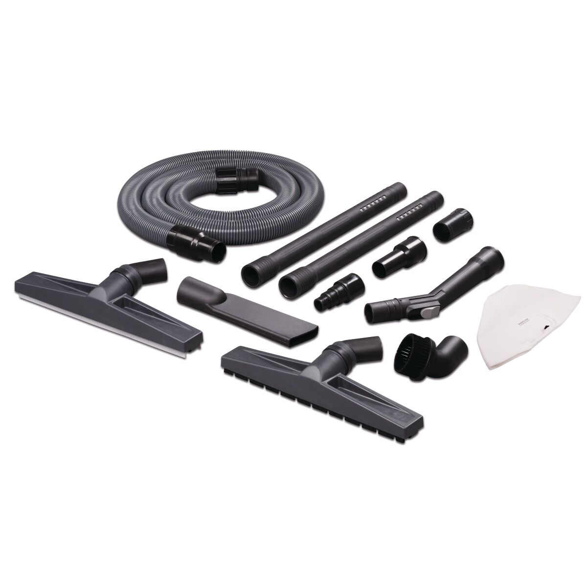 Zubehörset mit Saugrohren, Schläuchen, Düsen und Filtern für Nass- und Trockensauger.