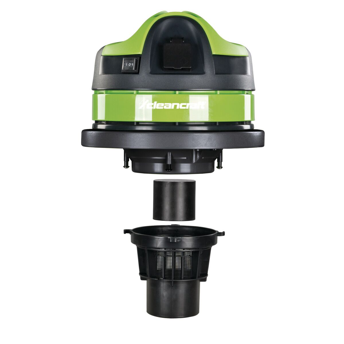 Geöffneter Nass- und Trockensauger mit abgenommenem Motorkopf und Filtereinsatz darunter.