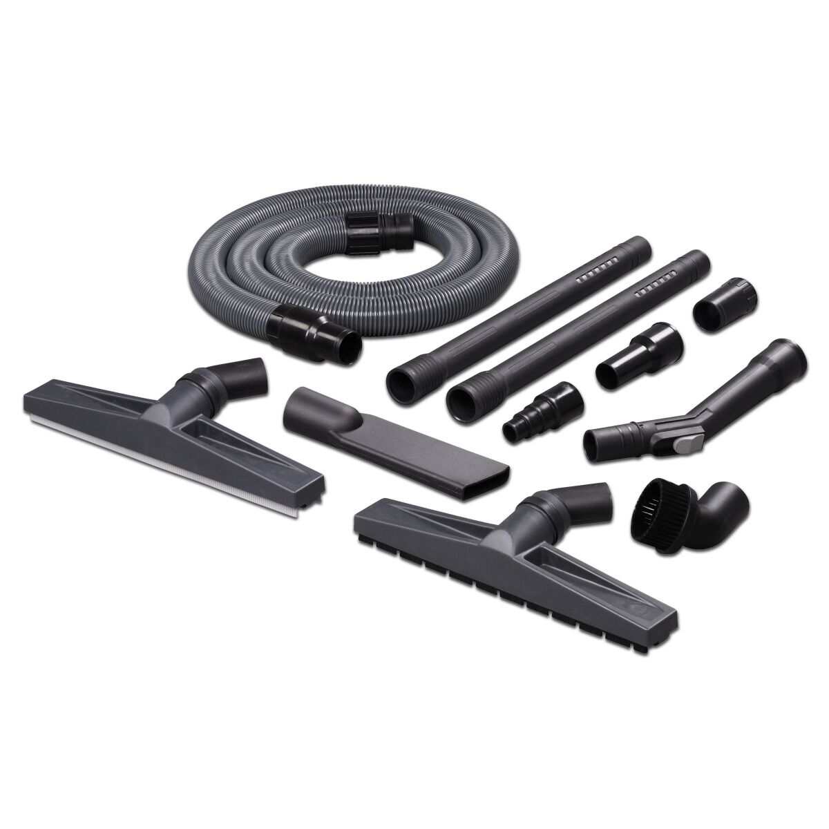 Zubehörset mit Saugrohren, Schläuchen, Düsen und Filtern für Nass- und Trockensauger.