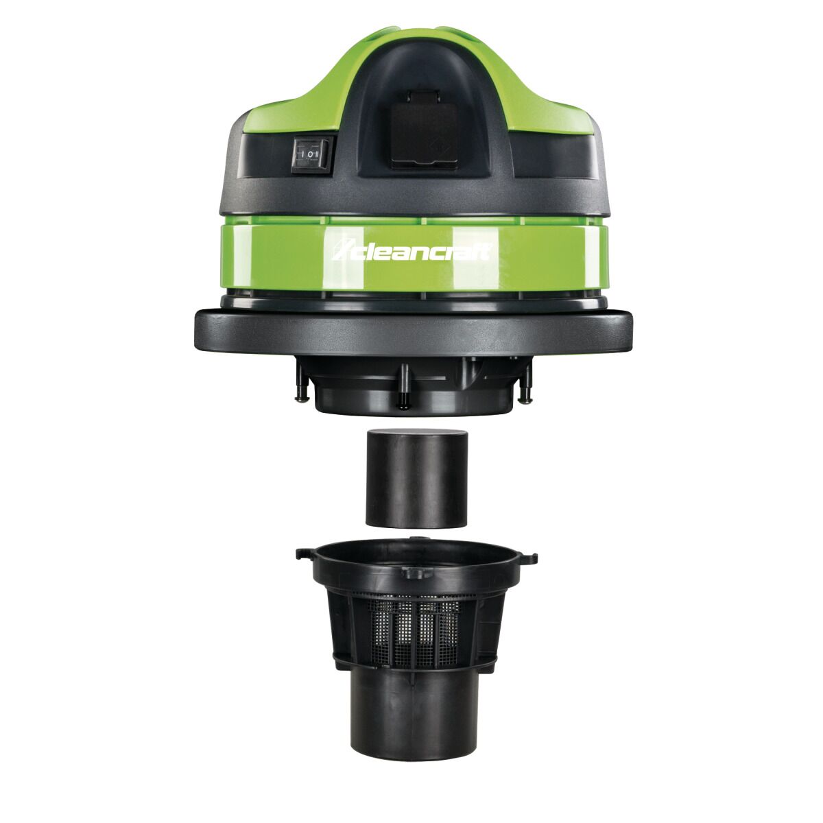 Geöffneter Nass- und Trockensauger mit abgenommenem Motorkopf und Filtereinsatz darunter.