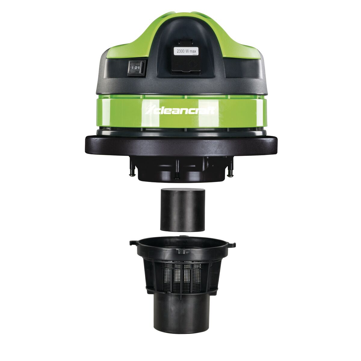 Geöffneter Sauger mit abgenommenem Motorkopf und darunter eingesetztem Filtereinsatz.