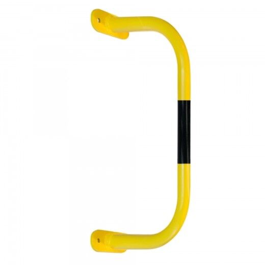 Gelber, länglicher U-förmiger Rohrbügel mit schwarzem Mittelstreifen und Befestigungslöchern, vor weißem Hintergrund.