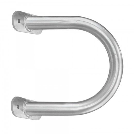 Feuerverzinkter Metallbügel in U-Form mit Befestigungslöchern an beiden Enden, silberfarben und glatt verarbeitet.