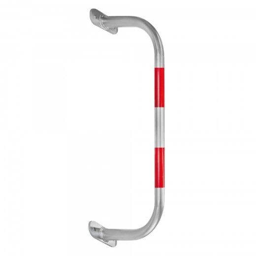 Langer, silberner U-förmiger Metallbügel mit zwei roten Streifen und Befestigungslöchern an beiden Enden.