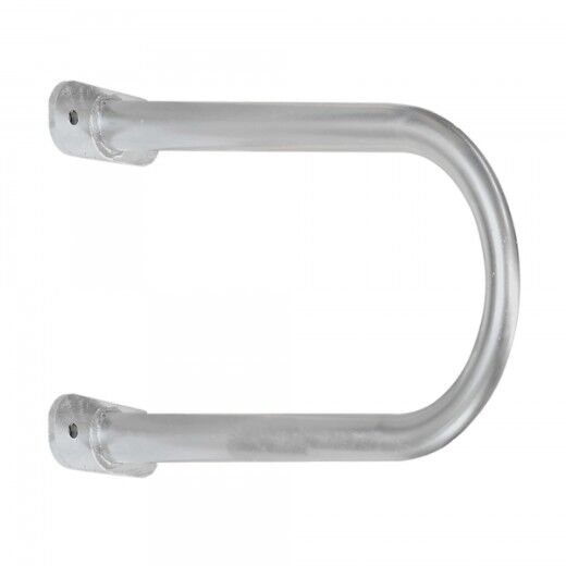 Feuerverzinkter Metallbügel in U-Form mit Befestigungslöchern an beiden Enden, silberfarben und glatt verarbeitet.