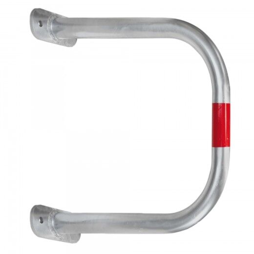 Silberner U-förmiger Metallbügel mit rotem Streifen in der Mitte und Befestigungslöchern an beiden Enden.