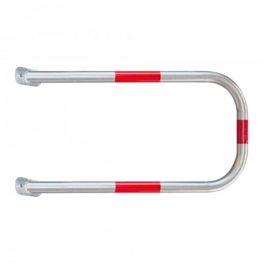 Langer, U-förmiger Metallbügel in Silber mit drei roten Streifen, Ansicht von oben auf weißem Hintergrund.