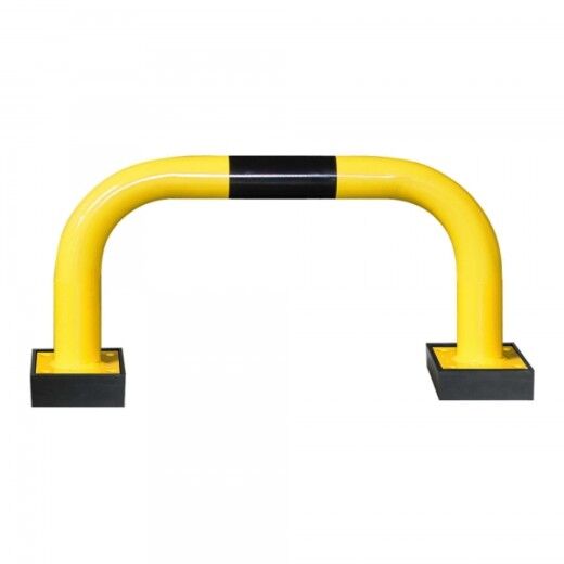 Niedriger Rammschutzbügel in gelb-schwarz – ideal zum Schutz von Maschinen, Regalen und Verkehrswegen in Industrieumgebungen.