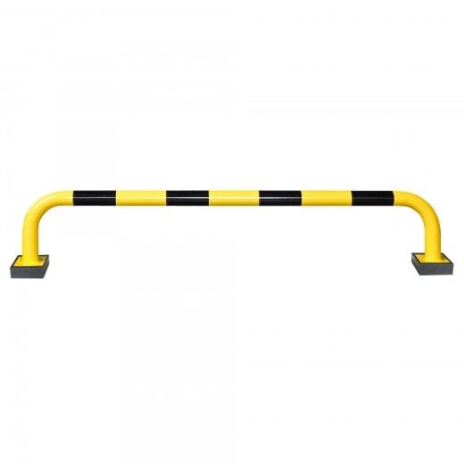 Langer Rammschutzbügel in gelb-schwarzer Warnfarbe – ideal zur Absicherung breiter Bereiche in Lager- und Industriehallen.