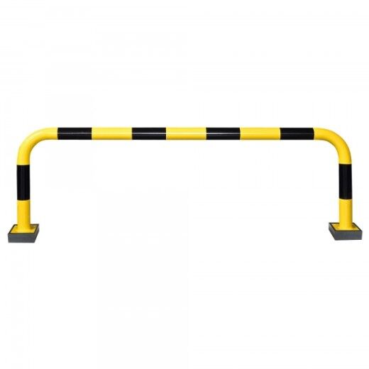 Breiter Rammschutzbügel in gelb-schwarzer Ausführung – ideal zur Absicherung großer Flächen und Verkehrswege in Industrie und Lager.