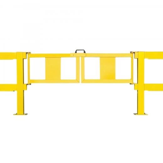 Gelbes Doppelflügeltor mit mittigem schwarzen Griff, freigestellt auf weißem Hintergrund.