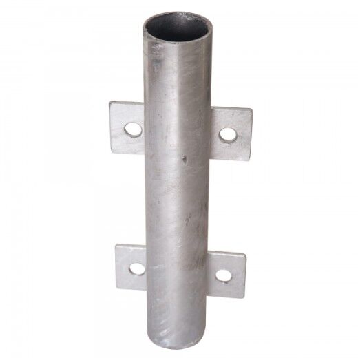 Zylindrische Metallhülse mit zwei seitlichen Befestigungslaschen, jeweils mit einem Loch zur Verschraubung.