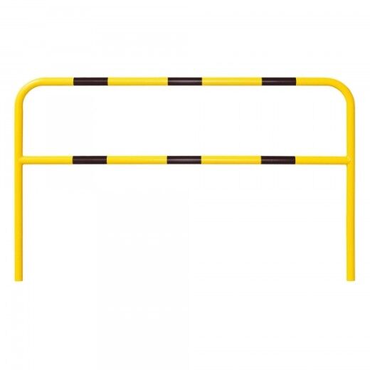 Langer gelber Stahlbügel mit schwarzer Warnmarkierung und Querstrebe, ohne sichtbare Befestigungselemente.
