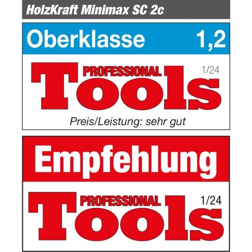 Testurteil-Grafik mit Bewertung „Oberklasse 1,2“ und „Empfehlung“ von Professional Tools.