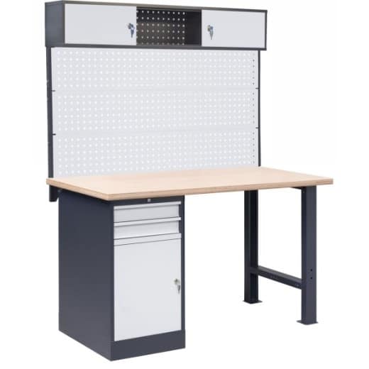 Werkstatttisch 0L02L/02 mit Aufbau PL02/3T/1S 7024/7035