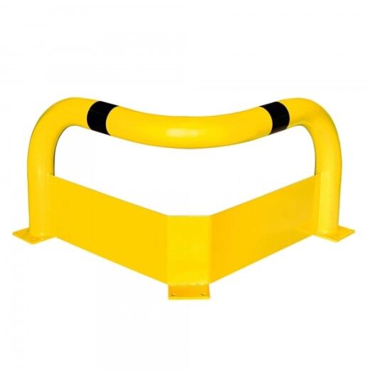 Rammschutzbügel für Ecken – gelb beschichteter Stahlbügel mit schwarzer Warnmarkierung, schützt empfindliche Bereiche zuverlässig vor Anfahrschäden.