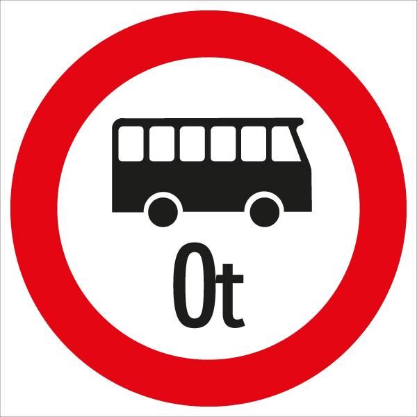 Verkehrszeichen: Weißer Kreis mit rotem Rand, schwarzen Bus & Gewicht in Tonnen. Bedeutet: Fahrverbot für Omnibusse mit Gewichtsangabe