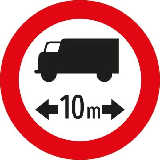 Verkehrszeichen: Weißer Kreis mit rotem Rand, schwarzem LKW & Länge in Meter. Bedeutet: Fahrverbot für Lastkraftfahrzeuge mit Längenangabe.