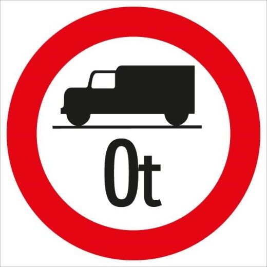 Verkehrszeichen: Weißer Kreis mit rotem Rand, schwarzem LKW & Gewicht in Tonnen. Bedeutet: Fahrverbot für Lastkraftfahrzeuge mit Gewichtsangabe.