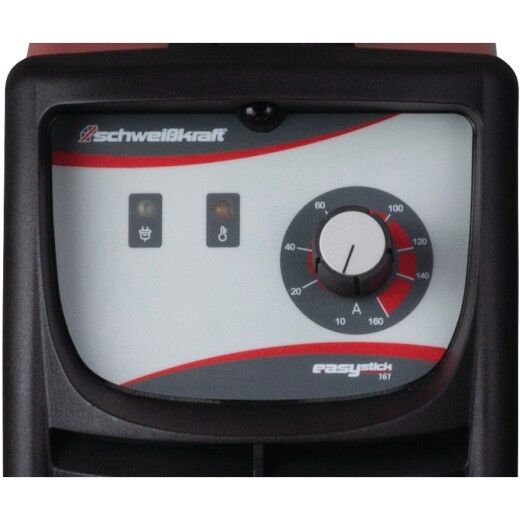 Nahaufnahme des Bedienfelds mit zwei Kontrollleuchten und großem Drehregler.