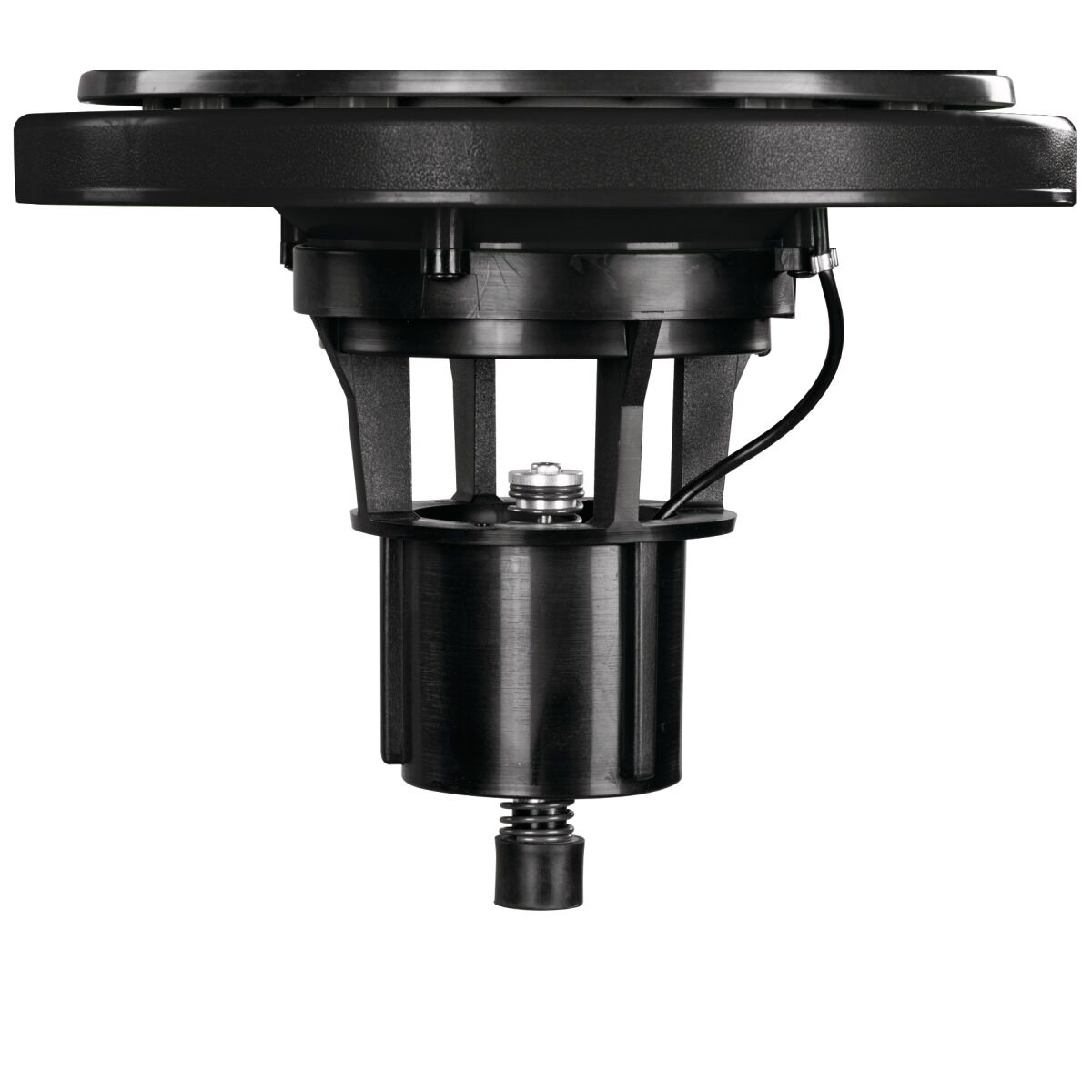 Motor- und Lüftereinheit eines Industriestaubsaugers in Nahaufnahme.