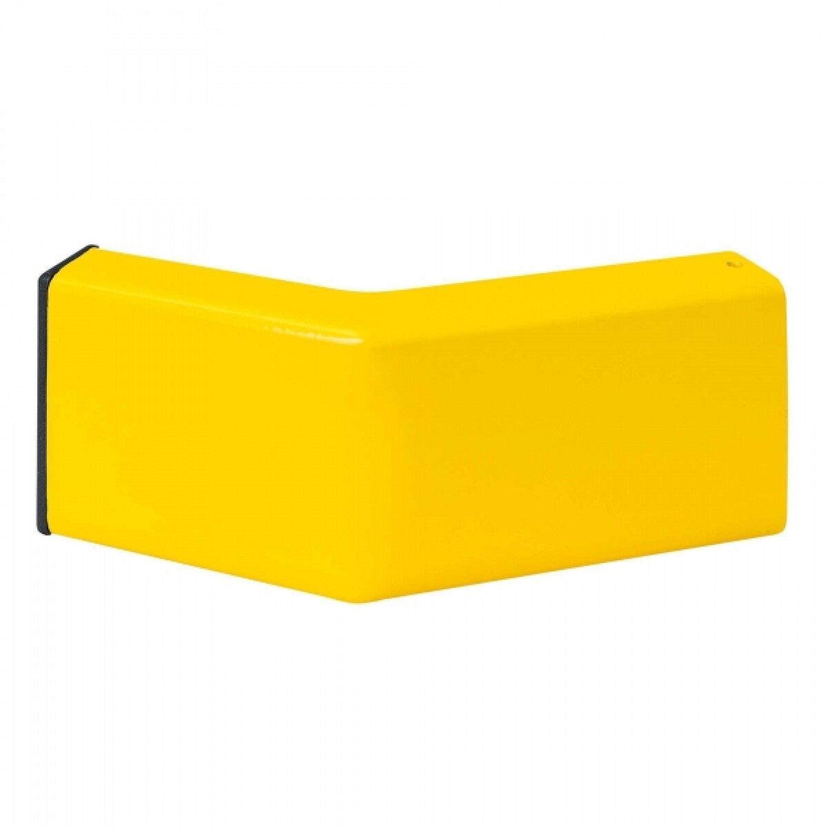 Gelber L-förmiger Eckschutz, Außenansicht, linke Stirnseite mit schwarzer Endkappe.