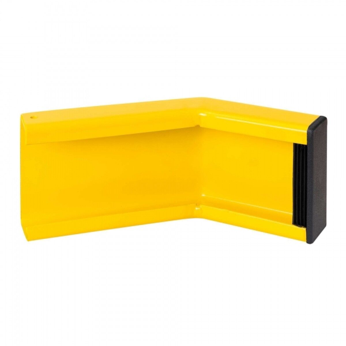 Gelber L-förmiger Eckschutz, Innenansicht, rechte Stirnseite mit schwarzer Endkappe.