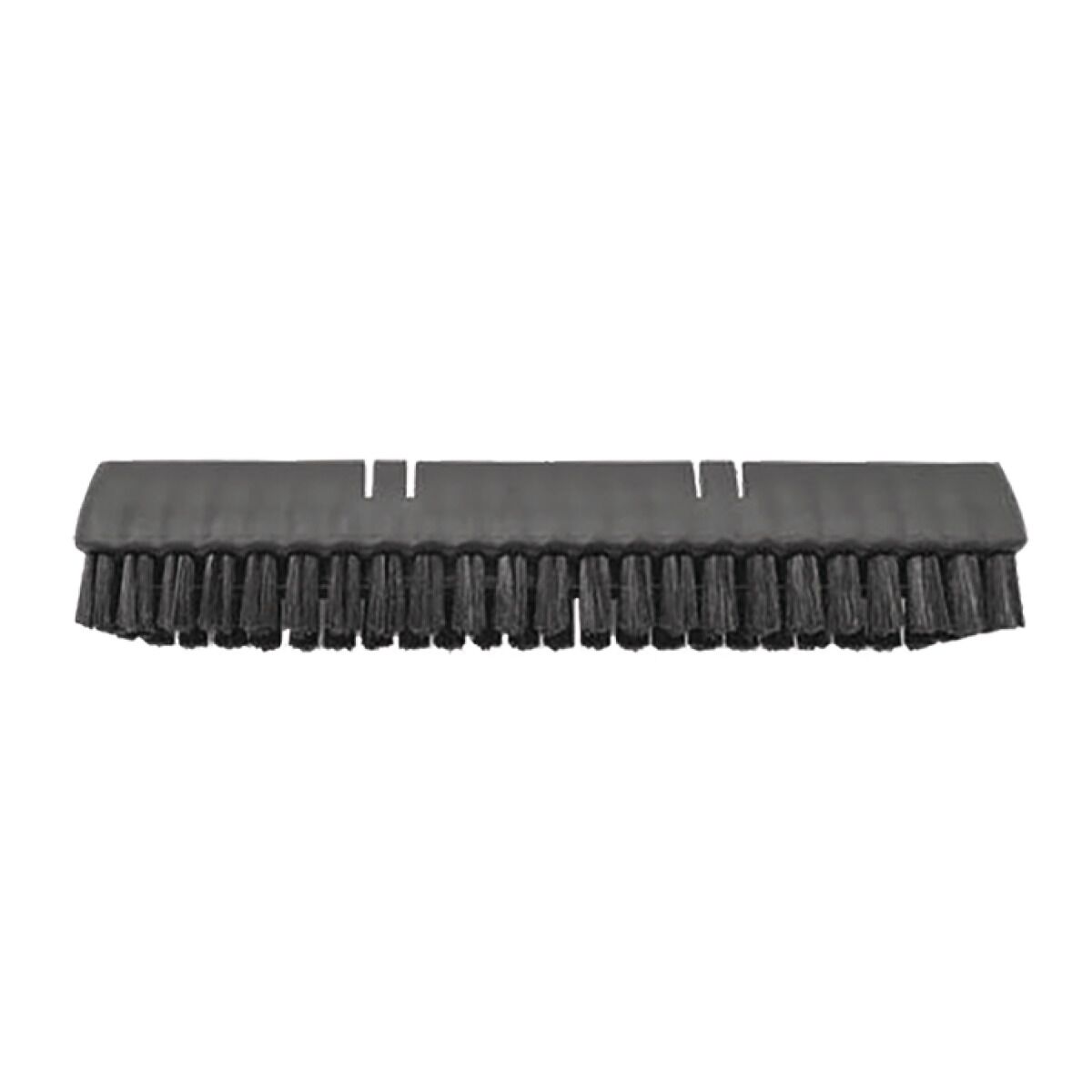Schwarzer Bürsteneinsatz in Seitenansicht mit stabilen Borstenreihen, geeignet zur gründlichen Reinigung von Hartböden und robusten Oberflächen.