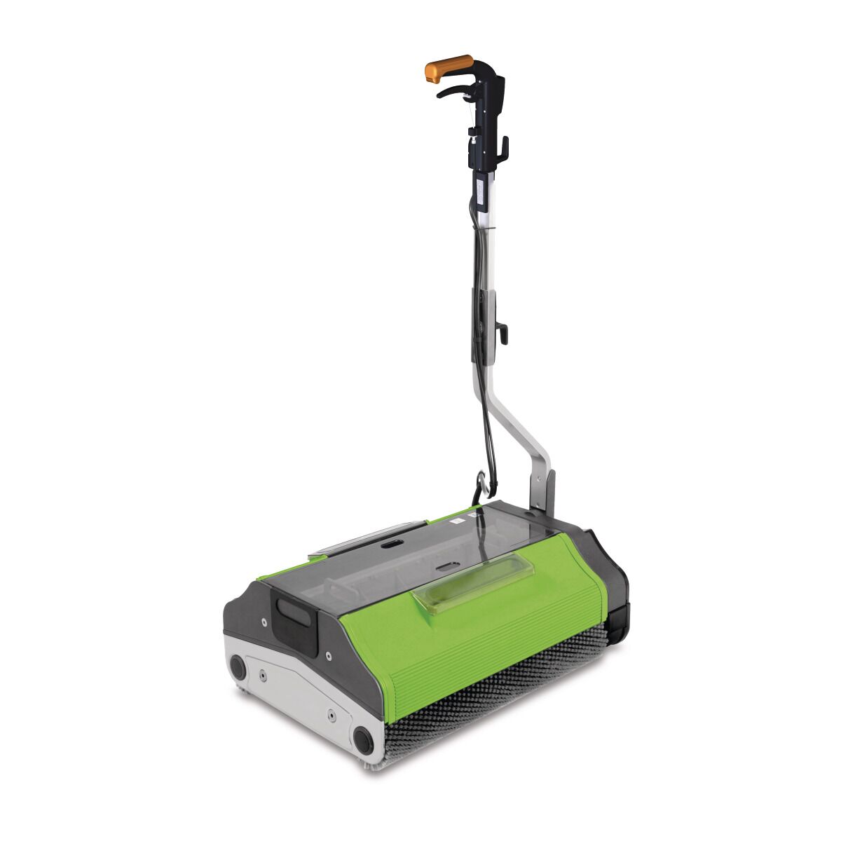 CleanCraft Bodenreiniger mit grünem Gehäuse und transparenter Abdeckung, schräge Vorderansicht.