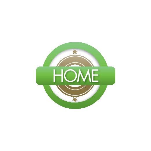 Grünes rundes Logo mit der Aufschrift „HOME“ in der Mitte, goldenen Sternen und Kreisornament – Symbol für die Zielgruppe „Home“.