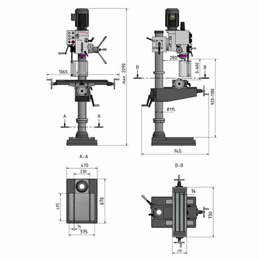 Säulen-Getriebebohrmaschine mit Kreuztisch OPTIdrill DH 40CT