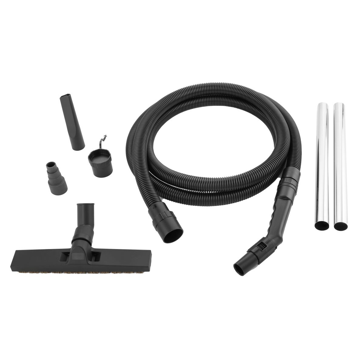 Zubehörset mit Saugschlauch, Rohren, Bodendüse, Adaptern und Griff für Bau-Entstauber.
