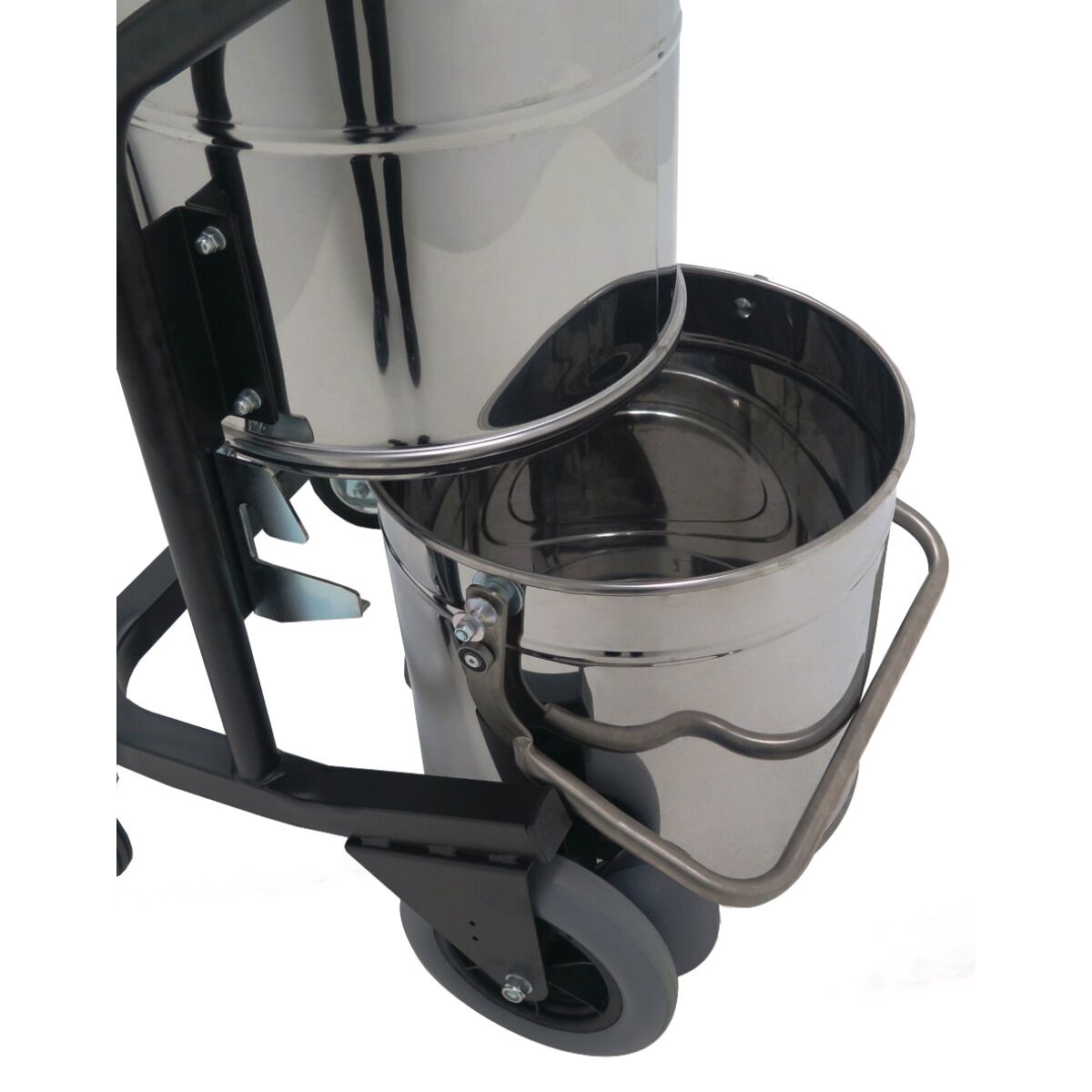 Abnehmbarer Edelstahl-Sammelbehälter des Trockensauger dryCAT 150, Detailansicht.