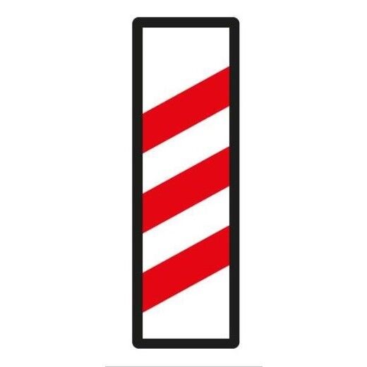 Schwarzes Rechteck senkrecht, mit 3 roten Streifen von links unten nach rechts oben.