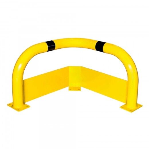 Rammschutzbügel für Ecken – gelb beschichteter Stahlbügel mit schwarzer Warnmarkierung, schützt empfindliche Bereiche zuverlässig vor Anfahrschäden.