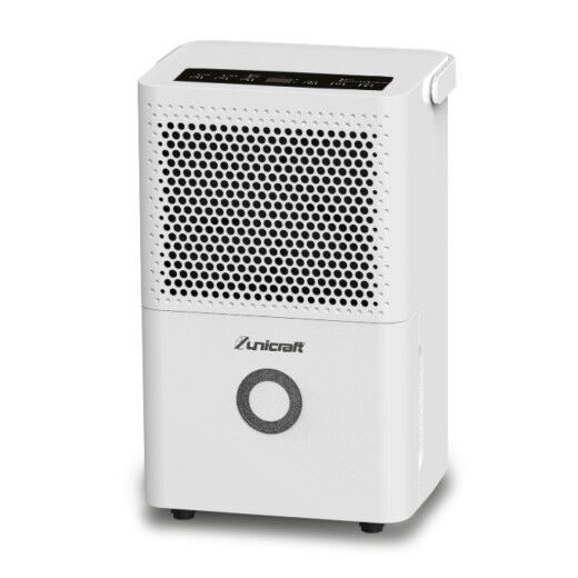 Kompakter Luftentfeuchter von Unicraft in modernem Design – ideal zur Feuchtigkeitsregulierung in Wohn- und Kellerräumen.