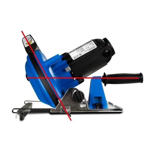 Handkreissäge seitlich mit roter Markierung zur Anzeige von Schnittwinkeln.