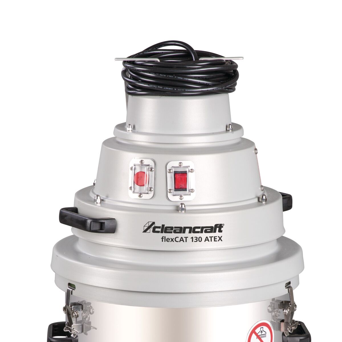 Oberteil des flexCAT 130 ATEX mit Schaltern und aufgewickeltem Netzkabel.