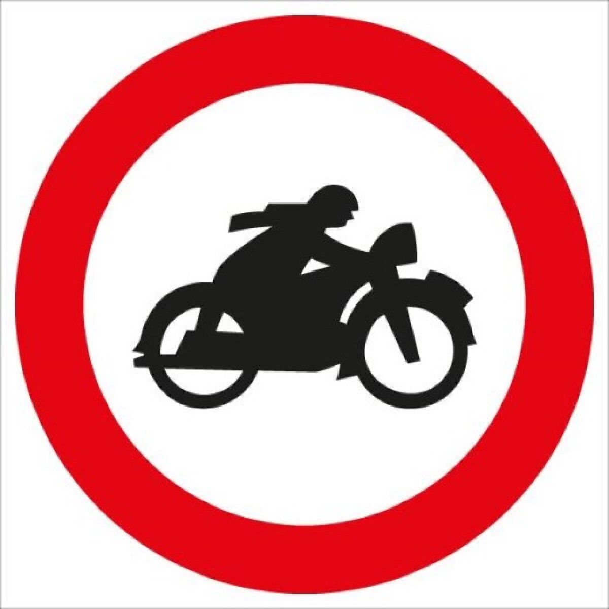 Rundes Verkehrszeichen mit rotem Rand; schwarze Silhouette eines Motorrads auf weißem Hintergrund.