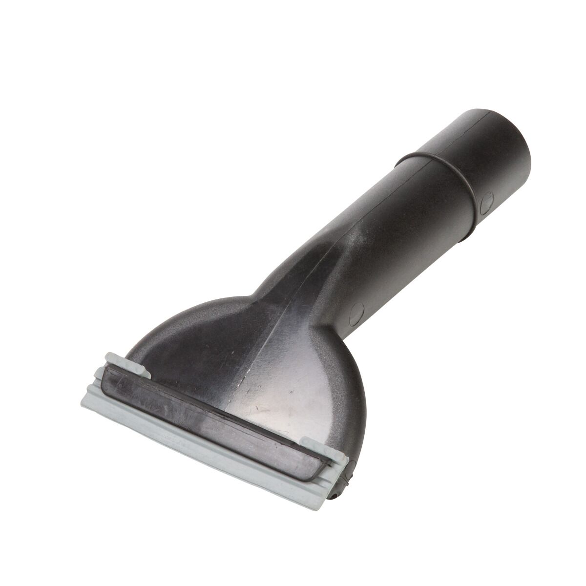 Schwarze Dampfreinigerdüse mit integrierter Gummilippe, ideal zum Abziehen und Reinigen von Fenstern, Spiegeln oder glatten Oberflächen.