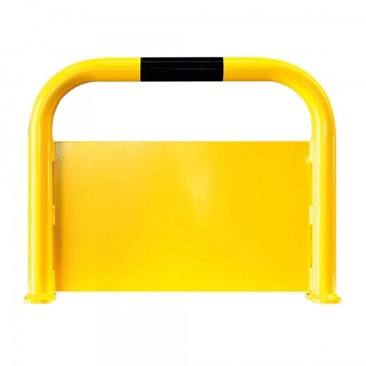 Gelb-schwarze Schutzbarriere aus Metall zur vertikalen Montage, dient der Absicherung von Maschinen oder Wegen.