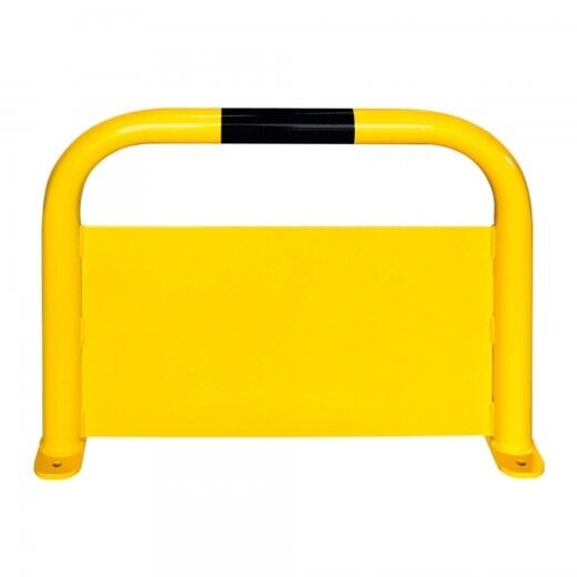 Gelb-schwarze Schutzbarriere aus Metall zur vertikalen Montage, dient der Absicherung von Maschinen oder Wegen.
