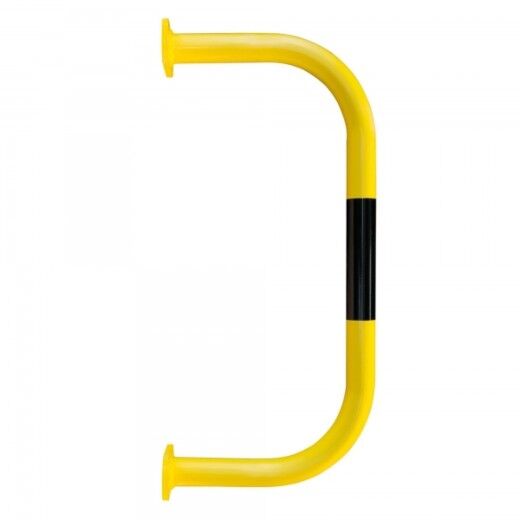 Gelber, länglicher U-förmiger Rohrbügel mit schwarzem Mittelstreifen und Befestigungslöchern, vor weißem Hintergrund.