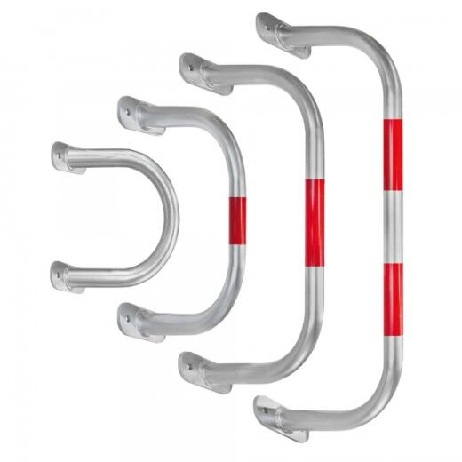Vier silberne U-förmige Metallbügel in verschiedenen Größen, teils mit roten Markierungen, nebeneinander angeordnet.