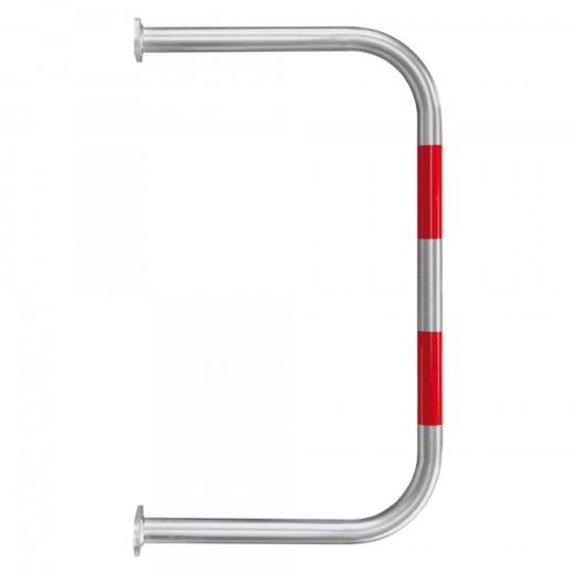 Langer, silberner U-förmiger Metallbügel mit zwei roten Streifen und Befestigungslöchern an beiden Enden.