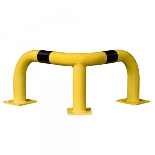 Eck-Schutzbügel in Gelb-Schwarz – robuster Rammschutz zur Absicherung von Gebäudeecken und Maschinenbereichen.